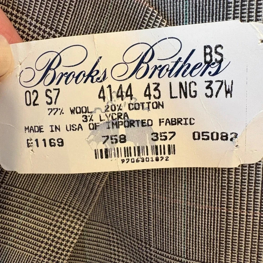Brooks Brothers 43L Gray Glen Plaid Wool‎ Cotton Blend Blazer Made in USA